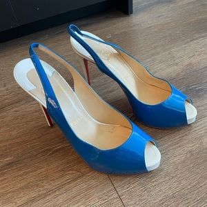 CHRISTIAN LOUBOUTIN White/Blue Slingback 38